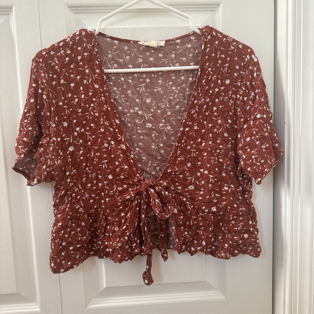 Floral top with tie front